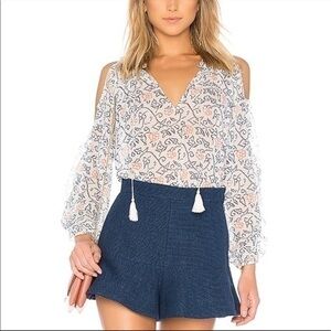Ulla Johnson Dunia Cold Shoulder Long Sleeve Silk Blouse in Blanc Size 0